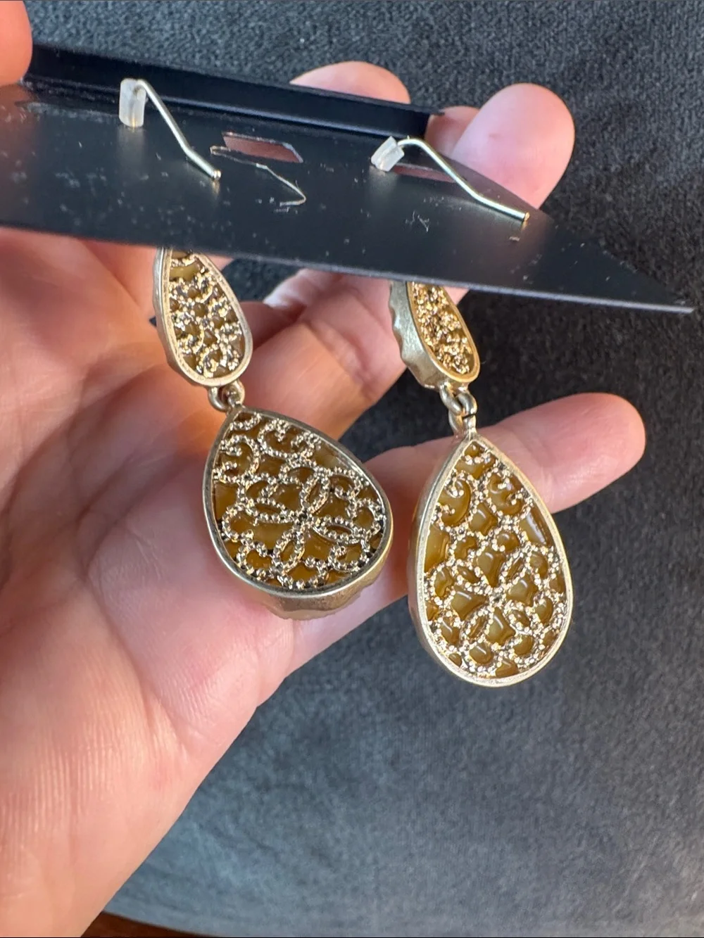 0345-INC‎ International Concepts Gold-Tone Yellow Druzy Teardrop Dangle Earrings